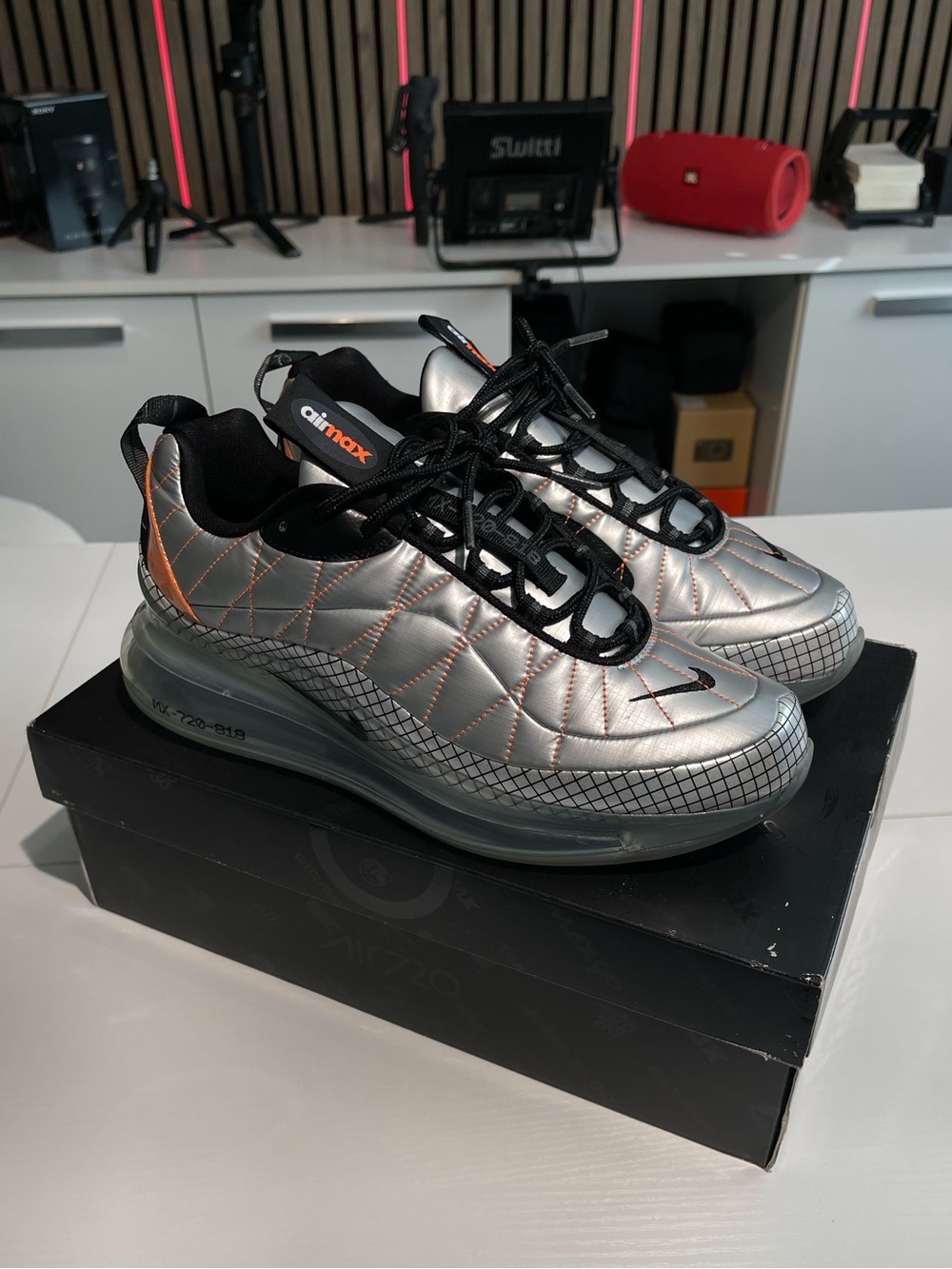 Nike Air Max 720 Men’s Sneakers — Silver with Orange Accents